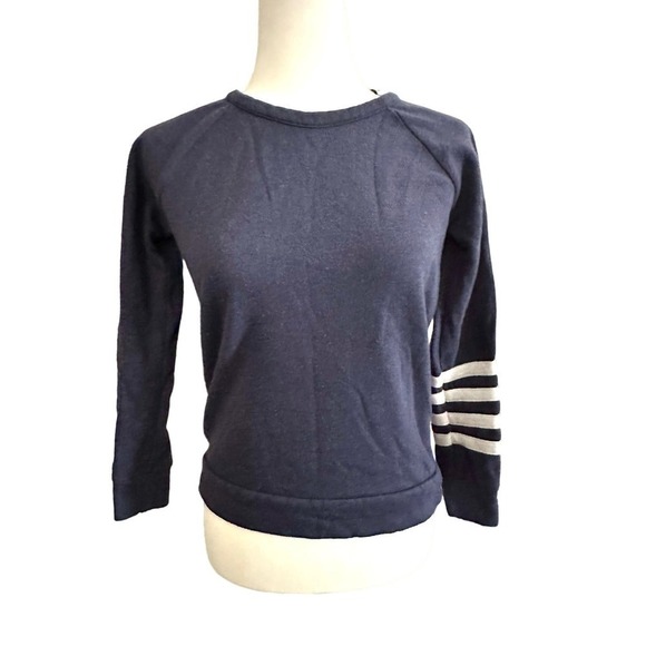 Chaser Tops - NWT CHASER Revolve Navy Rugby Stripe Pullover Lightweight Sweatshirt Top - Small